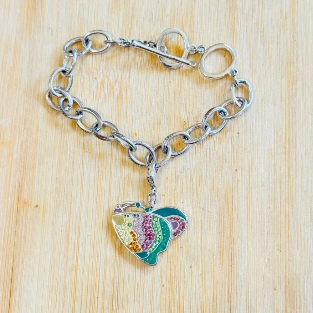 Swarovski Tropical Fish Charm Bracelet Crystal Silver Rhodium Plated As Is‎ 7.5